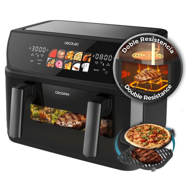 Cecofry&Grill Duoheat 10000 Friteuse à air avec double résistance pour un grillage parfait de la viande, capacité de 10 litres et puissance de 2200 W pour des plats sains.