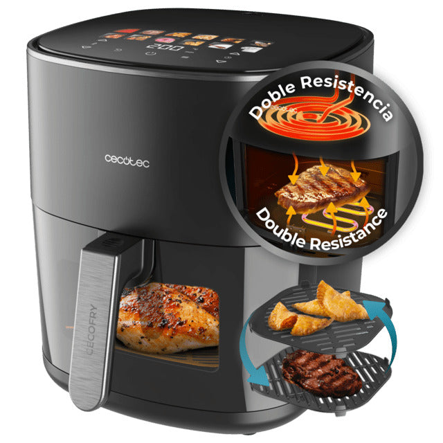 Cecofry&Grill Duoheat 6500 Air fryer with double heating element for perfect grilling of meat, 6.5 litre capacity and 2200 W power for healthy meals.